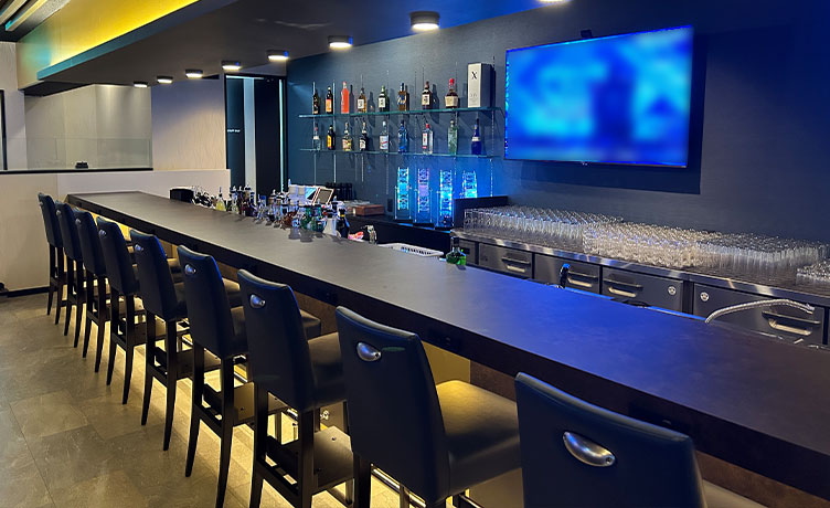 落ち着いたトーンのバーカウンターがいい感じ。おひとり様でも浸れるカウンター。