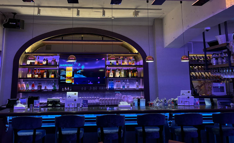 カウンター越しに落ち着く青の光、ふらっと寄っても絵になる夜のバー空間